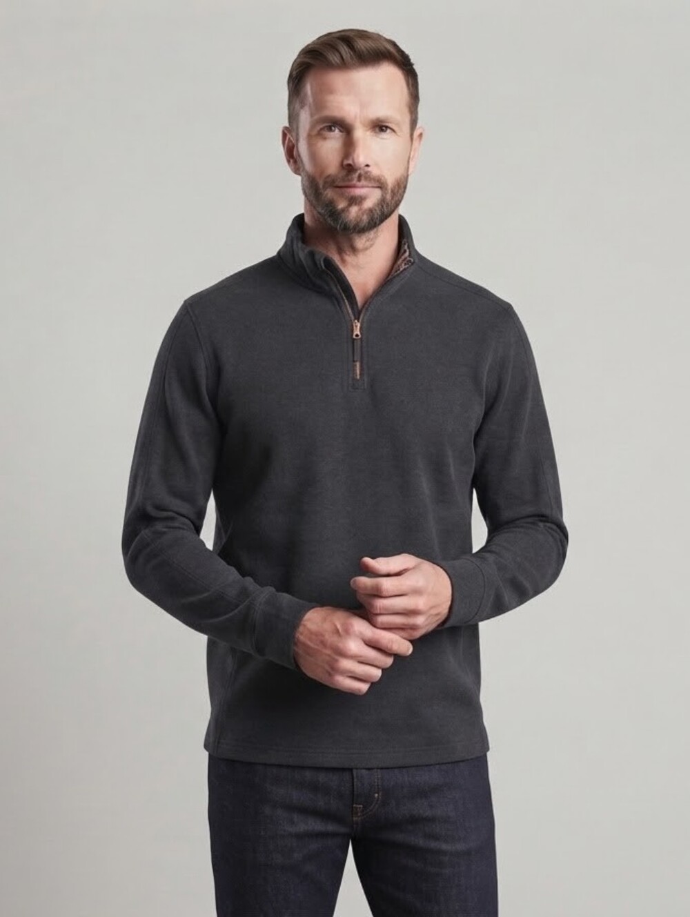 Robert Graham Mens 1/4 Zip Pullover Sweater Dark Gray / Charcoal Cotton Size 2XL